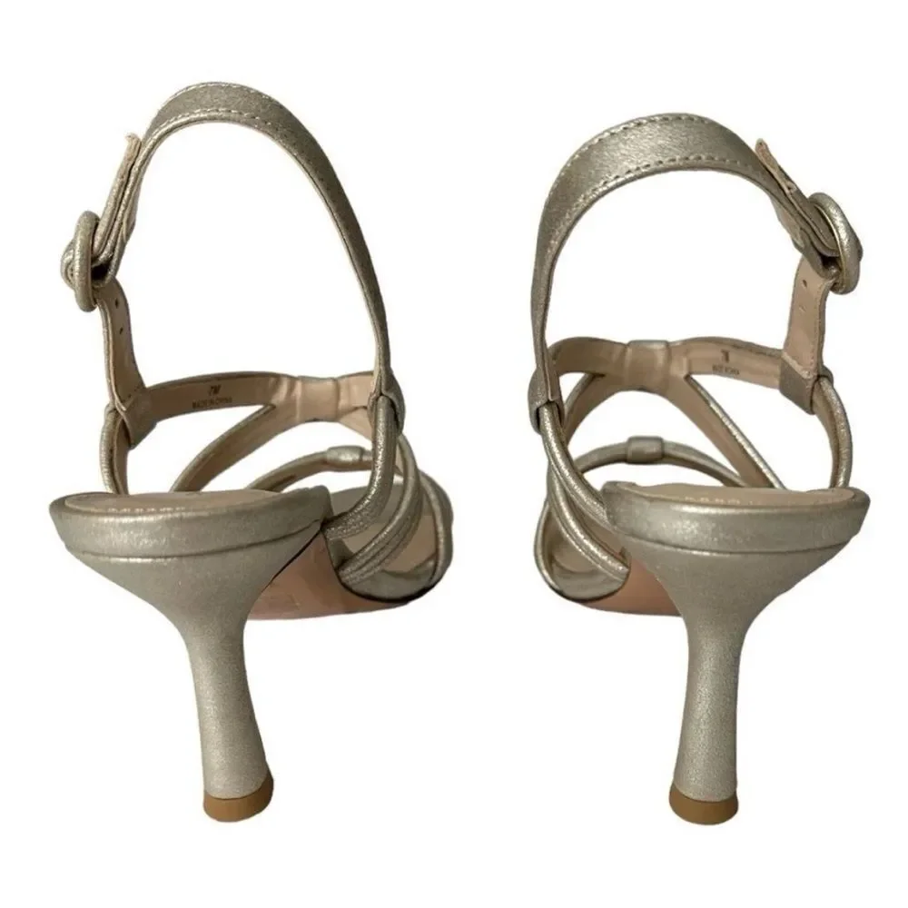 Pelle Moda Platinum Gold Metallic Strappy Slingback Heels Sandals Women's Size 7